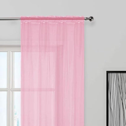 SpaceDresser Sheer Voile Window Treatment Rod Pocket Curtain Panels for Kitchen Bedroom Living Room Drapes Sunlight Filtering Privacy Semi Home Decor Assorted (Light Pink, 52 W x 54 L)