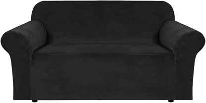 H.VERSAILTEX Stretch Velvet Loveseat Covers for 2 Cushion Couch Covers for Living Room Sofa Covers Slipcovers with Non Slip Straps Bottom, Ultra Thick Comfy Velour (Width 58"-72", Black)