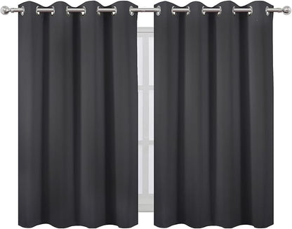 LEMOMO Dark Grey Thermal Blackout Curtains/52 x 45 Inch/Set of 2 Panels Room Darkening Curtains