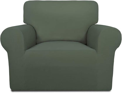 PureFit Super Stretch Chair Sofa Slipcover – Spandex Non Slip Soft Couch Sofa Cover, Washable Furniture Protector with Non Skid Foam and Elastic Bottom for Kids, Pets （Chair, Grayish Green）