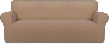 PureFit Super Stretch Sofa Slipcover – Spandex Non Slip Soft Couch Sofa Cover, Washable Furniture Protector with Non Skid Foam and Elastic Bottom for Kids, Pets （Sofa, Camel）