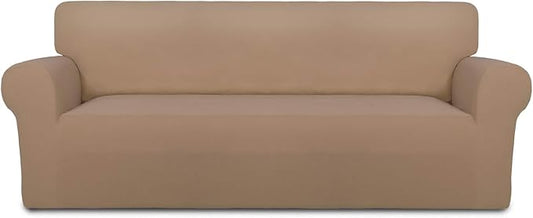 PureFit Super Stretch Sofa Slipcover – Spandex Non Slip Soft Couch Sofa Cover, Washable Furniture Protector with Non Skid Foam and Elastic Bottom for Kids, Pets （Sofa, Camel）
