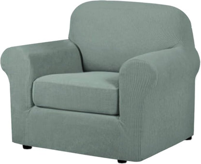 H.VERSAILTEX 2-Piece Spandex Stretch Sofa Slipcover for Chair, Anti-Slip Rich Lycra Knitted Jacquard Sofa Cover Machine Washable Furniture Protector, Solid Cyan, 1 Seater