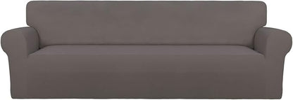 PureFit Super Stretch 4 Seater Sofa Slipcover – Spandex Non Slip Soft Couch Sofa Cover, Washable Furniture Protector with Non Skid Foam and Elastic Bottom for Kids, Pets （XX Large, Taupe）