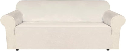 H.VERSAILTEX Stretch Sofa Covers Large Couch Covers Sofa Slipcovers Furniture Protector Soft with Non Slip Elastic Bottom, Feature Thick Comfy Rich Velour (XL Sofa, Ivory)