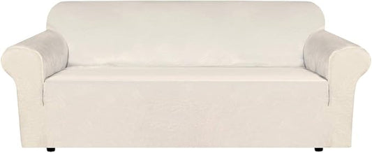 H.VERSAILTEX Stretch Sofa Covers Large Couch Covers Sofa Slipcovers Furniture Protector Soft with Non Slip Elastic Bottom, Feature Thick Comfy Rich Velour (XL Sofa, Ivory)