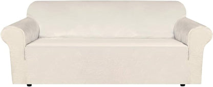H.VERSAILTEX Stretch Velvet Sofa Covers for 3 Cushion Couch Covers Sofa Slipcovers Furniture Protector Soft with Non Slip Elastic Bottom, Crafted from Thick Comfy Rich Velour (Sofa 72"-90", Ivory)
