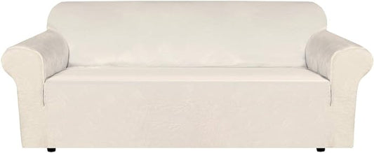 H.VERSAILTEX Stretch Velvet Sofa Covers for 3 Cushion Couch Covers Sofa Slipcovers Furniture Protector Soft with Non Slip Elastic Bottom, Crafted from Thick Comfy Rich Velour (Sofa 72"-90", Ivory)
