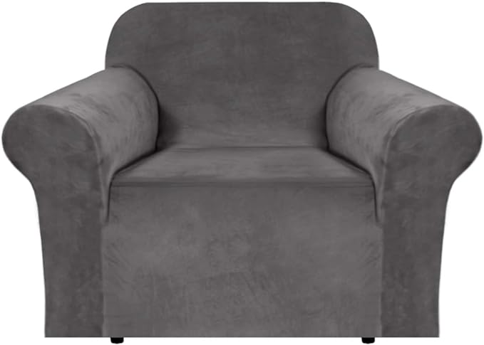 H.VERSAILTEX Stretch Velvet Armchair Cover Couch Covers 1 Cushion Chair Slipcover for Living Room Furniture Cover Crafted from Thick Comfy Rich Velour (Chair 31"-49", Gray)