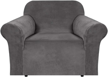 H.VERSAILTEX Stretch Velvet Armchair Cover Couch Covers 1 Cushion Chair Slipcover for Living Room Furniture Cover Crafted from Thick Comfy Rich Velour (Chair 31"-49", Gray)