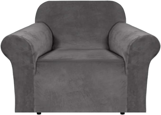 H.VERSAILTEX Stretch Velvet Armchair Cover Couch Covers 1 Cushion Chair Slipcover for Living Room Furniture Cover Crafted from Thick Comfy Rich Velour (Chair 31"-49", Gray)