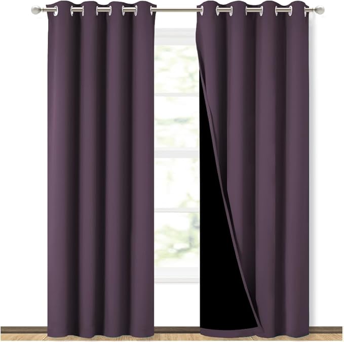 NICETOWN 100% Blackout Curtains 84 inches Long, Plum, 52 inches Wide, Pair of Energy Smart & Noise Blocking Out Drapes for Baby Room Window, Thermal Insulated Guest Room Lined Window Dressing