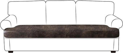 Leather Look Couch Cushion Covers Sofa Seat Slipcovers Sets Couches Furniture Protector for Sectional Armchair Loveseat Pets Kids Stretch Spandex Fabric (1 T-Cushion Sofa, Brown)