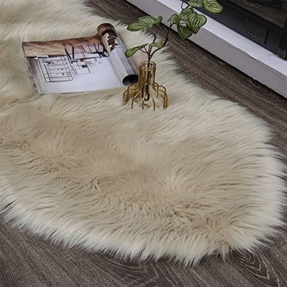 EasyJoy Ultra Soft Fluffy/Fuzzy Shaggy Area Rug Faux Fur Chair Cover Seat Pad for Bedroom Floor Sofa Living Room (2 x 6 ft Sheepskin, Beige)