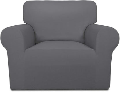 PureFit Super Stretch Chair Sofa Slipcover – Spandex Non Slip Soft Couch Sofa Cover, Washable Furniture Protector with Non Skid Foam and Elastic Bottom for Kids, Pets （Chair, Gray ）