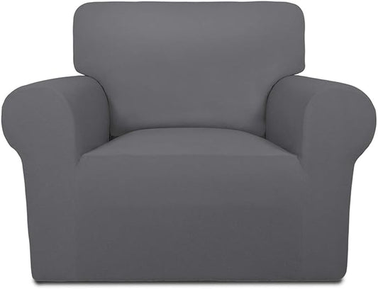 PureFit Super Stretch Chair Sofa Slipcover – Spandex Non Slip Soft Couch Sofa Cover, Washable Furniture Protector with Non Skid Foam and Elastic Bottom for Kids, Pets （Chair, Gray ）