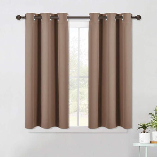 NICETOWN Blackout Window Curtains and Drapes for Kitchen, Window Treatment Thermal Insulated Solid Grommet Blackout Drapery Panels (Set of 2 Panels, 42 by 45 Inch, Cappuccino)