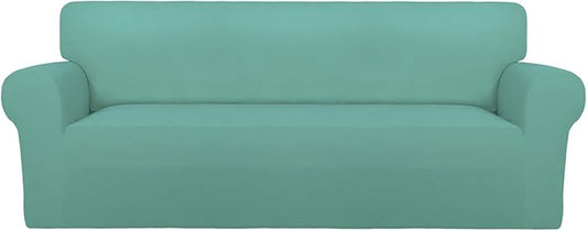 PureFit Super Stretch Sofa Slipcover – Spandex Non Slip Soft Couch Sofa Cover, Washable Furniture Protector with Non Skid Foam and Elastic Bottom for Kids, Pets （Sofa, Cyan）