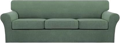 Turquoize 4 Piece Sofa Covers for 3 Cushion Couch Sofa Slipcover Soft Couch Cover for Dogs Washable Furniture Cover with 3 Individual Large Cushion Covers Feature Fabric (Large Sofa, Loden Frost)