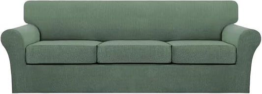 Turquoize 4 Piece Sofa Covers for 3 Cushion Couch Sofa Slipcover Soft Couch Cover for Dogs Washable Furniture Cover with 3 Individual Large Cushion Covers Feature Fabric (Large Sofa, Loden Frost)