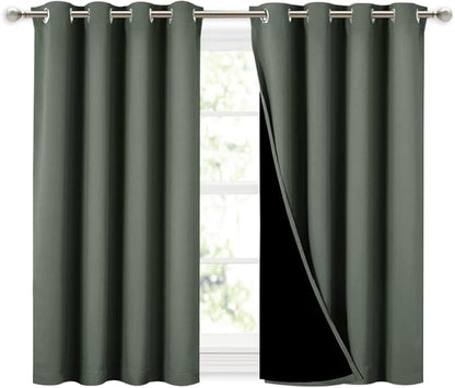 NICETOWN Dark Mallard 100% Blackout Curtains 45 inches Long, 2 Thick Layers Completely Blackout Window Treatment Thermal Insulated Lined Drapes for Small Window (1 Pair, 52 inches Width Each Panel)