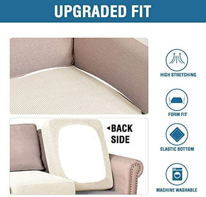 H.VERSAILTEX High Stretch Individual Seat Cushion Covers Sofa Slipcovers Couch Cushion Covers Sofa Covers Featuring Jacquard Textured Twill Fabric (3 Pack for 3 Cushion Sofa, Natural, Large)