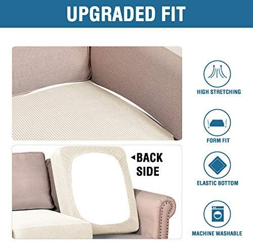 H.VERSAILTEX High Stretch Individual Seat Cushion Covers Sofa Slipcovers Couch Cushion Covers Sofa Covers Featuring Jacquard Textured Twill Fabric (1 Pack for 1 Cushion Chair, Natural, Small)