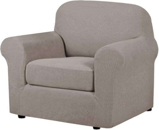 H.VERSAILTEX Stretch Chair Slipcovers 2 Pieces Armchair Cover Furniture Protector Chair Covers for Living Room Fit Chair Width Up to 47 Inches, Jacquard Spandex High Spandex Fabric(Chair, Taupe)