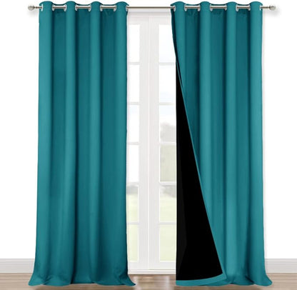 NICETOWN Full Shading Curtains 90 inches Long 2 Panels Set for Windows, Super Heavy-Duty Black Lined Blackout Curtains for Bedroom, Privacy Assured Window Treatment (Peacock Teal, 52 inches W)
