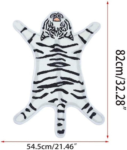 Tiger Print Rug Cartoon Cute Faux Area Rugs Fluffy Animal Print Mat Carpet Kids Small Rugs for Playroom Room Home Decor (2.6x1.8Ft /32.2" Lx21.4 W（54.5x82cm）,White)