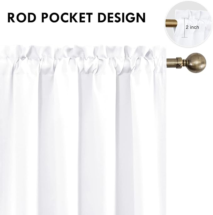 DWCN White Curtains for Living Room Thermal Insulated, 50% Light Blocking Curtains for Bedroom, Dining Room Window, W 42x L 63 Inch, Set of 2 Rod Pocket Curtain Panels