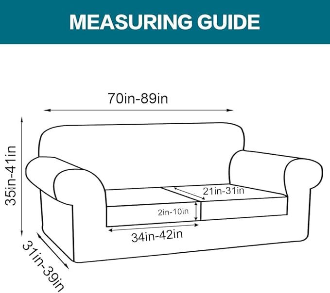 Turquoize 3 Piece Sofa Covers for 2 Cushion Couch Sofa Slipcover Soft Couch Cover for Dogs-Washable Sofa Furniture Cover with 2 Individual Cushion Covers, Feature Fabric (2 Cushion Sofa, Olive)