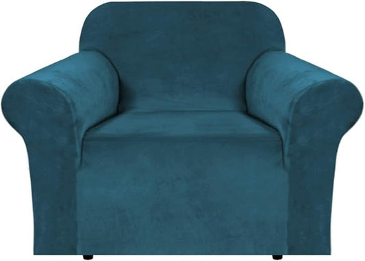 H.VERSAILTEX Stretch Velvet Armchair Cover Couch Covers 1 Cushion Chair Slipcover for Living Room Furniture Cover Crafted from Thick Comfy Rich Velour (Chair 31"-49", Deep Teal)