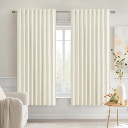 MIULEE Cream Back Tab Blackout Curtains 63 Inch Length 2 Panels Set for Living Room Bedroom Privacy, Rod Pocket/Pinch Pleat Thermal Insulated Room Darkening Pleated Light Blocking Drapes