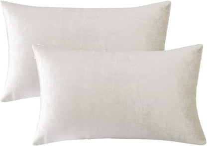 GIGIZAZA White Velvet 12x20 Lumbar Decorative Throw Pillow Covers Cases for Sofa Bed 2 Pack Soft Cushion Cover