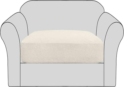 H.VERSAILTEX High Stretch Individual Seat Cushion Covers Sofa Slipcovers Couch Cushion Covers Sofa Covers Featuring Jacquard Textured Twill Fabric (1 Pack for 1 Cushion Chair, Natural, Small)