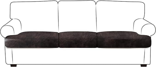 Leather Look Couch Cushion Covers Sofa Seat Slipcovers Sets Couches Furniture Protector for Sectional Armchair Loveseat Pets Kids Stretch Spandex Fabric (3 T-Cushion Sofa, Chocolate)