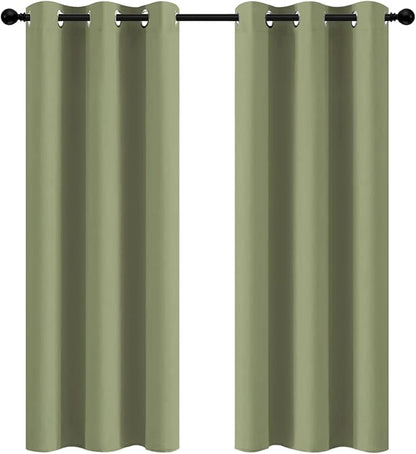Yakamok Room Darkening Blackout Curtains for Bedroom,Thermal Insulated Grommet Top Light Blocking Window Drapes for Living Room,42W x 72L,Sage Green,2 Panels
