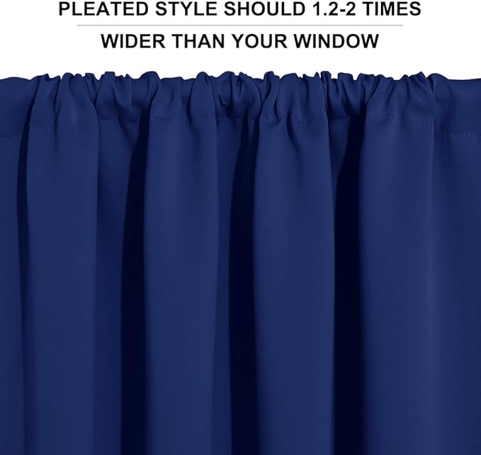 RYB HOME Short Blackout Curtains for Small Window, Sunmmer Heat Light Blocking Privacy Protection Curtains for Sunroom Laundry Room Stair Window, Width 52 by Length 36, Marine Blue, Set of 2