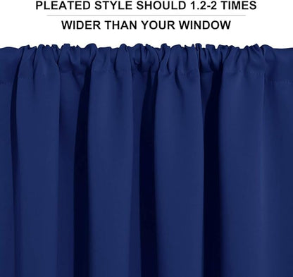 RYB HOME Short Blackout Curtains for Small Window, Sunmmer Heat Light Blocking Privacy Protection Curtains for Sunroom Laundry Room Stair Window, Width 52 by Length 36, Marine Blue, Set of 2
