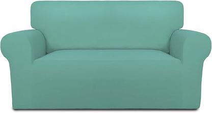 PureFit Super Stretch Sofa Slipcover – Spandex Non Slip Soft Couch Sofa Cover, Washable Furniture Protector with Non Skid Foam and Elastic Bottom for Kids, Pets （Loveseat, Cyan）