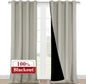 NICETOWN Natural 100% Blackout Curtains for Windows, Pack of 2, 52 inches W x 120 inches L, Super Heavy-Duty Black Lined Total Darkness Drapes for Bedroom, Privacy Assured Window Treatment for Patio