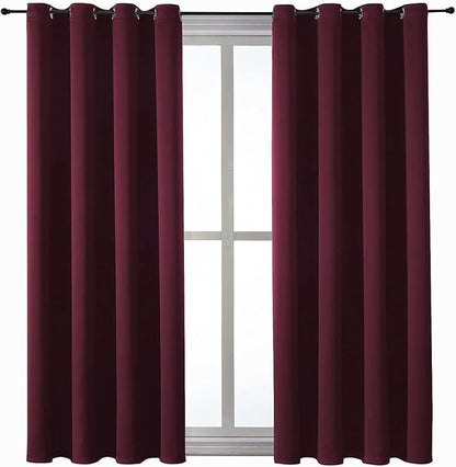 ChrisDowa Grommet Blackout Curtains for Bedroom and Living Room - 2 Panels Set Thermal Insulated Room Darkening Curtains (Burgundy Red, 52W x 54L)