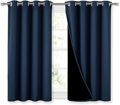 NICETOWN 100% Blackout Curtains with Black Liners, Thermal Insulated 2-Layer Lined Drapes, Energy Efficiency Small Window Draperies for Dining Room (Navy Blue, 2 Panels, 52 inches W by 45 inches L)