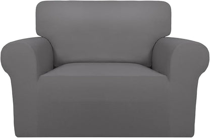 PureFit Super Stretch Sofa Slipcover – Spandex Non Slip Soft Couch Sofa Cover, Washable Furniture Protector with Non Skid Foam and Elastic Bottom for Kids, Pets (Oversized, Light Gray)