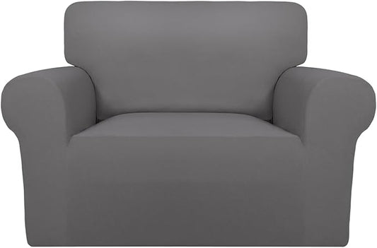 PureFit Super Stretch Sofa Slipcover – Spandex Non Slip Soft Couch Sofa Cover, Washable Furniture Protector with Non Skid Foam and Elastic Bottom for Kids, Pets (Oversized, Light Gray)