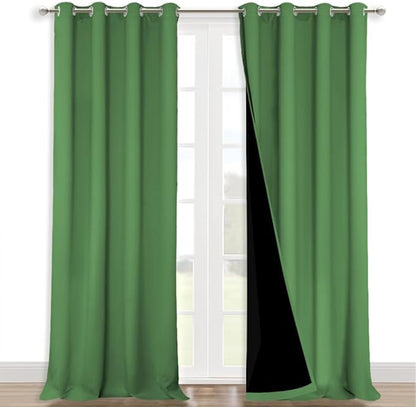 NICETOWN 100% Blackout Curtains for Windows, Pack of 2, Forest Green, 52" W x 102" L, Super Heavy-Duty Black Lined Total Darkness Drapes for Bedroom, Privacy Assured Window Treatment for Patio