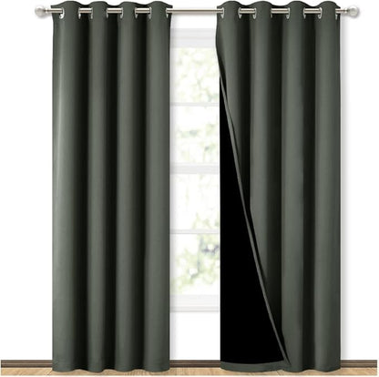 NICETOWN 100% Blackout Curtains 84 inches Long, Pair of Energy Smart & Noise Blocking Out Drapes for Baby Room Window, Thermal Insulated Guest Room Lined Window Dressing(Dark Mallard, 52 inches Wide)