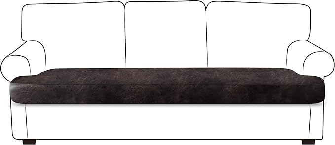 Leather Look Couch Cushion Covers Sofa Seat Slipcovers Sets Couches Furniture Protector for Sectional Armchair Loveseat Pets Kids Stretch Spandex Fabric (1 T-Cushion Sofa, Black)