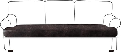 Leather Look Couch Cushion Covers Sofa Seat Slipcovers Sets Couches Furniture Protector for Sectional Armchair Loveseat Pets Kids Stretch Spandex Fabric (1 T-Cushion Sofa, Black)